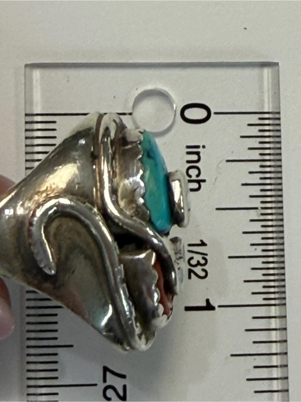 Effie C Handcrafted Silver Turquoise and Coral Snake Ring